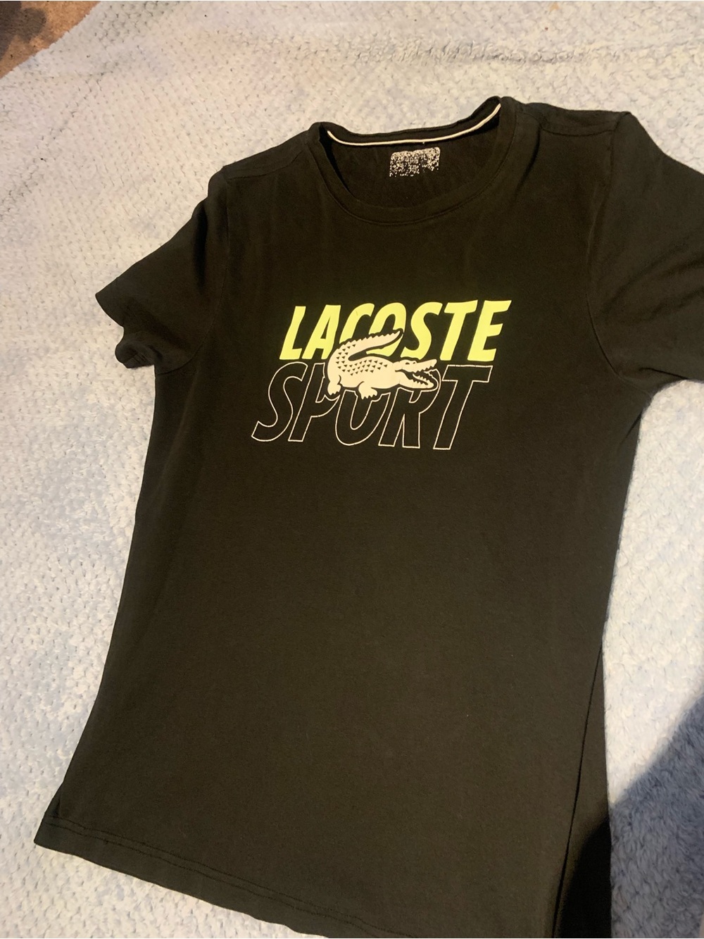 Lacoste Sport Black Tee with Neon Yellow Logo